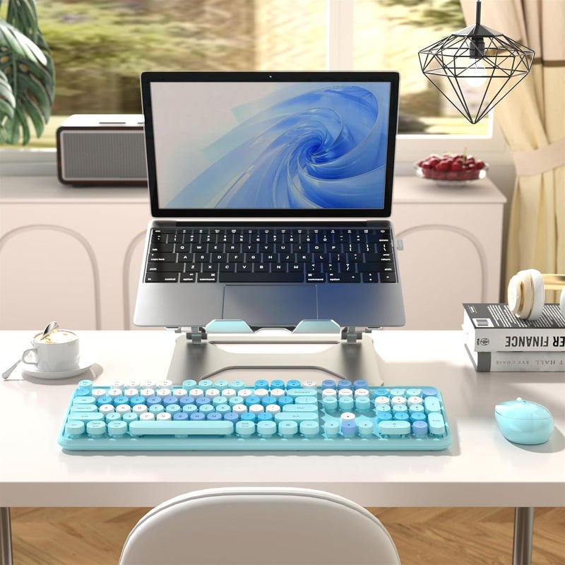 MPTOG Colorful Wireless Computer Keyboard and Mouse Combo with Round Typewriter Keycaps, Retro Design, Power Switch, Ergonomic Design, 2.4GHz Wireless for Windows, Mac, PC (Blue-Colorful) - Image 3